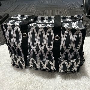 Thirty One "Black Links" Zip-Top Organizing Utility Tote 
Black with White
